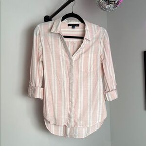 Tommy Hilfiger Pink and White 3/4 Sleeve Button Down Shirt